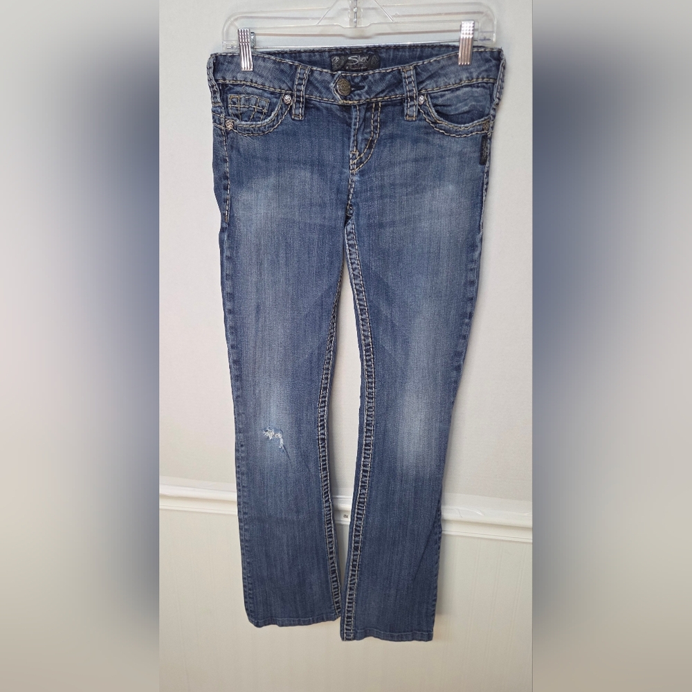 Silver Jeans Womens Size 28 X 33 Dark Wash Tuesday 16 1/2 Jeans Distressed